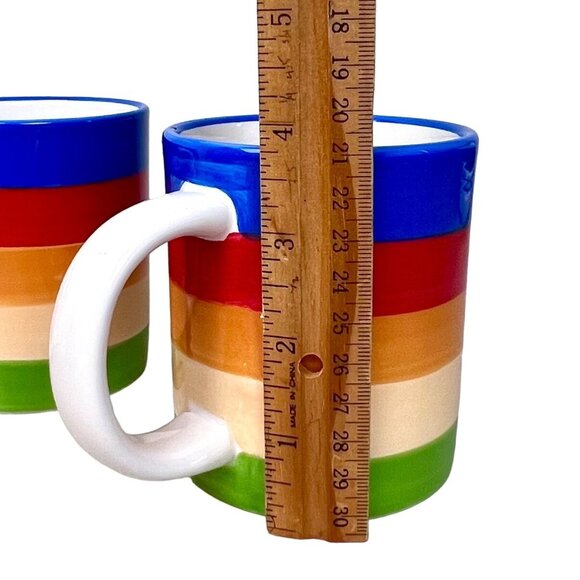 Set Of 4 Gibson Hand-Painted Ceramic Rainbow Stripe Coffee Mugs 12 oz -3 3/4" H - Picture 5 of 5